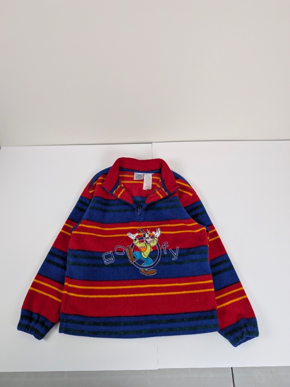 Kids Disney Goofy Fleece Pullover Size Medium 90's Striped Quarter Zip - Picture 6 of 10